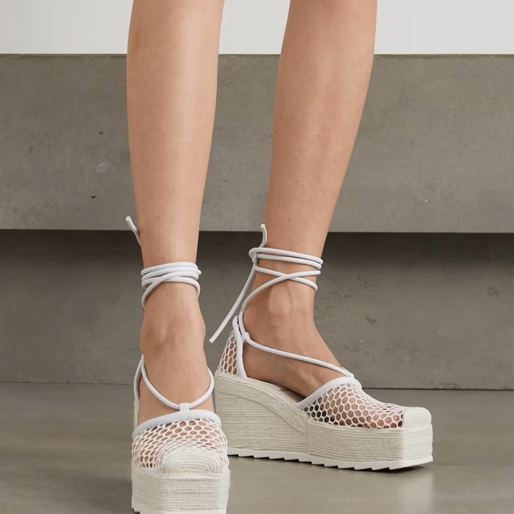 Bottega Veneta White Mesh Espadrille Wedges